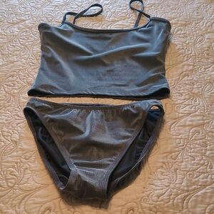 Grey Meatallic Tankini Set